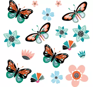 Fjärilar och blommor Klistermärke cykel - Tenstickers