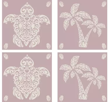 Hawaian sköldpadda och palm mönster kakel klistermärke - Tenstickers