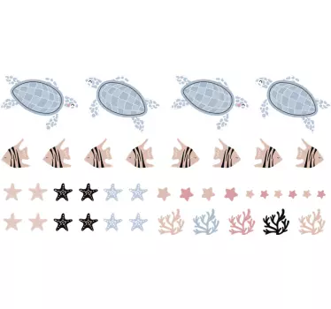 Sköldpaddor och fiskar under havets djurklistermärke - Tenstickers