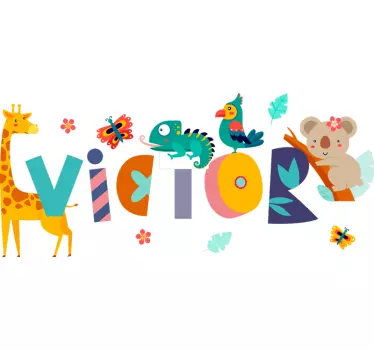 Djur och barnnamn illustration väggdekor - Tenstickers
