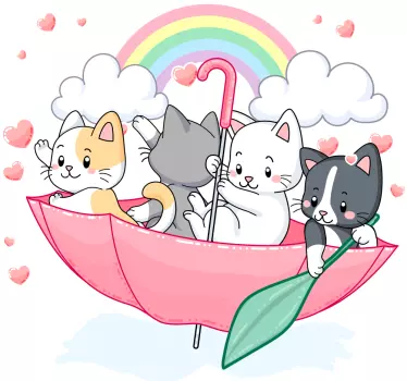Kattungar och paraplyillustrationen väggkonst - Tenstickers