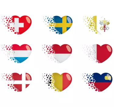 Europeiska flaggor hjärtan flagga dekal - Tenstickers