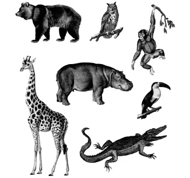 Svartvitt djungel vilda djur klistermärke - Tenstickers