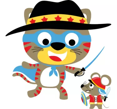 Spelar katt och mus illustration väggkonst dekal - Tenstickers