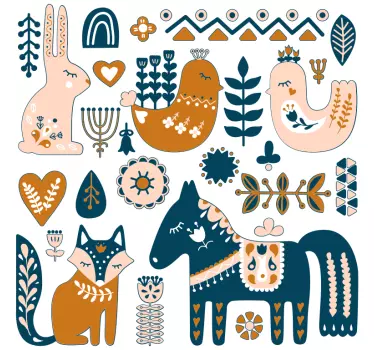 Skogsdjur nordisk stil baby väggdekal - Tenstickers
