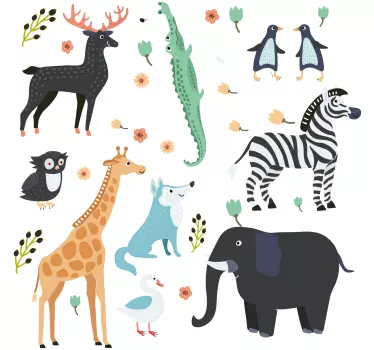 Glada djur i en park baby vägg klistermärke - Tenstickers