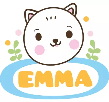 Barns namnmärke med kattbarns sovrum väggdekal - Tenstickers