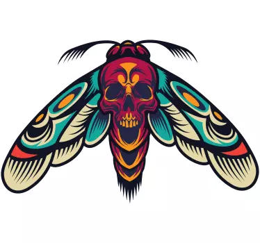 Klistermärke färgglad skalle moth - Tenstickers