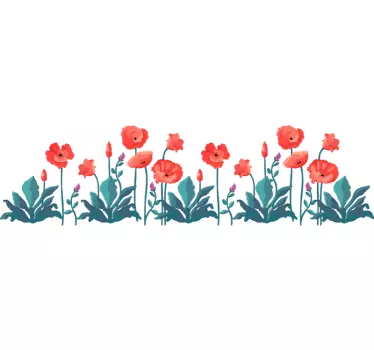 Ritade vallmo med fjärilar blommor vägg inredning - Tenstickers
