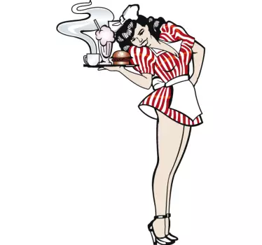 Retro 50-talet servitris klistermärke - Tenstickers