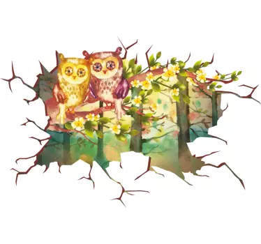 Trompe l'oeil ugglor landskap illustration väggkonst - Tenstickers