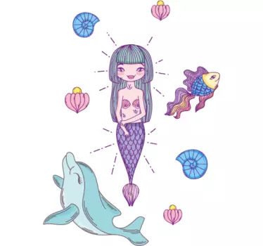 Sjöjungfru illustration badrum klistermärke - Tenstickers