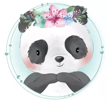 Panda med lotusblommor vilda djur klistermärke - Tenstickers