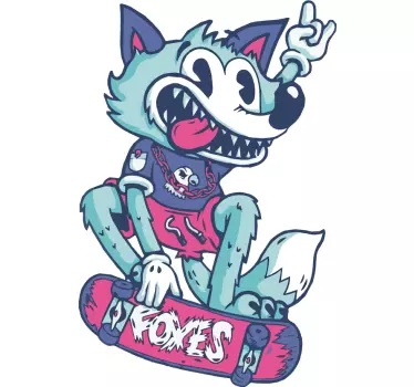 Skateboard varg tecknad vilda djur klistermärke - Tenstickers