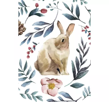 Kanin omgiven av vinterblomma fönster dekal - Tenstickers