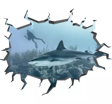 Haj trompe l'oeil fisk dekal - Tenstickers