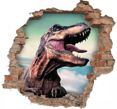 Realistisk dinosaurie som bryter igenom väggklistermärket - Tenstickers