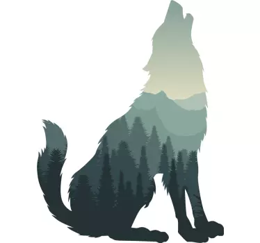 Varg med skog som ylar vilda djur klistermärke - Tenstickers