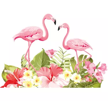 Tropisk blomma flamingo fönster dekal - Tenstickers