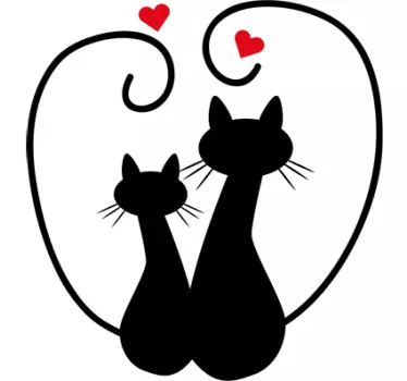 Katt silhuetter och hjärta vägg klistermärke - Tenstickers