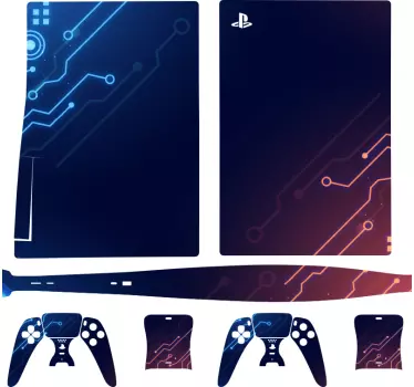 Kretsar blå och röd gradient playstation 5 dekal - Tenstickers
