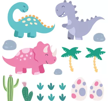 Nordisk dinosaurie söt uppsättning drake vägg klistermärke - Tenstickers
