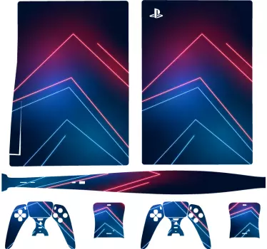 Neonblått ljus med linjer playstation 5 klistermärke - Tenstickers
