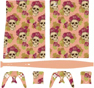 Ps5 klistermärke med dödskalle blommönster - Tenstickers