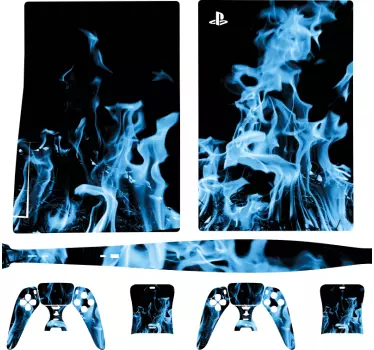 Blå eldflammor på svart playstation 5-dekal - Tenstickers