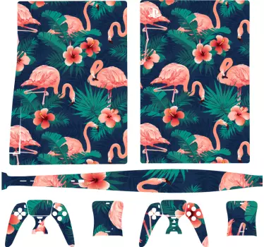 Flamingo tropiskt mönster PS5 klistermärke - Tenstickers