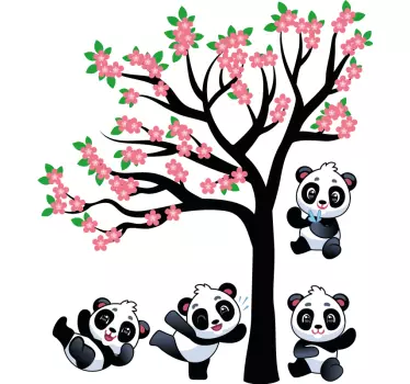 Pandaer som leker på vårens träd vilda djur klistermärke - Tenstickers