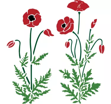 Par vallmo växter blomma vägg inredning - Tenstickers