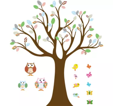 Skog träd med fåglar barn klistermärke - Tenstickers