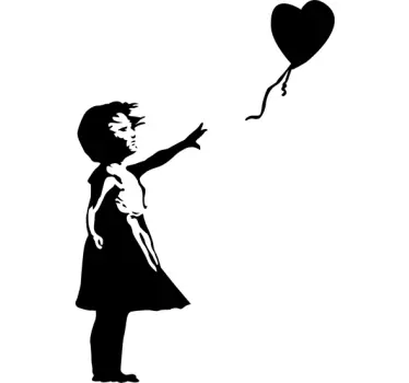 Flicka med ballong banky silhuett dekal - Tenstickers