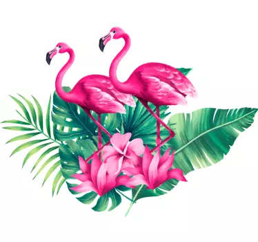 Flamingos med växt lämnar fågel klistermärke - Tenstickers