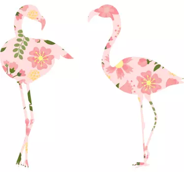Fågelklistermärke med flamingo blommönster - Tenstickers