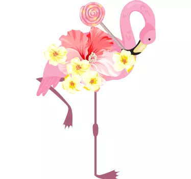 Flamingo med en lollypop fågelklistermärke - Tenstickers