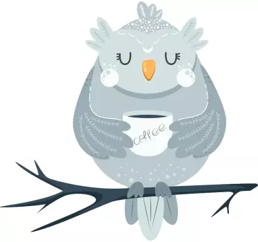 Söt uggla med kaffe mugg illustration kök klistermärken - Tenstickers