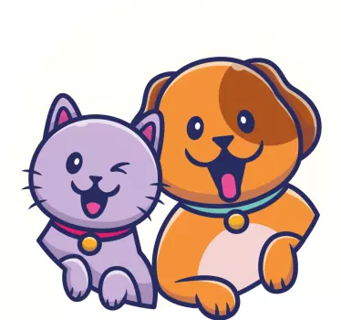 Söt hund och katt vän tecknad hund klistermärke - Tenstickers