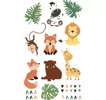 Söta vilda djur med blad tapet dekal - Tenstickers