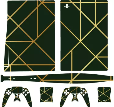 Grön konsistens med guldlinjer mönster playstation 5 dekal - Tenstickers
