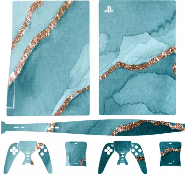 Cyan och guldmarmor look playstation 5 dekal - Tenstickers