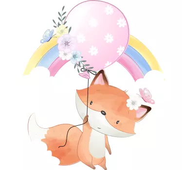 Baby räv hängande på en ballong djur vägg inredning - Tenstickers