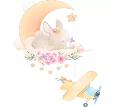 Kanin sover på månen med plan väggdekor - Tenstickers