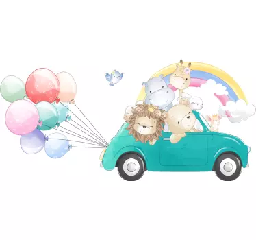 Glad färgglad bil med djur väggdekor - Tenstickers