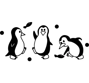 Söta små pingviner som spelar barnens väggklistermärke - Tenstickers