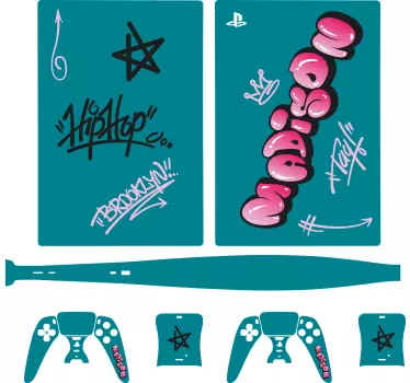 Rosa cool bokstäver graffiti playstation 5 dekal - Tenstickers