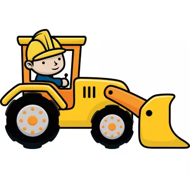 Tecknad grävmaskin arbetar illustration väggkonst - Tenstickers