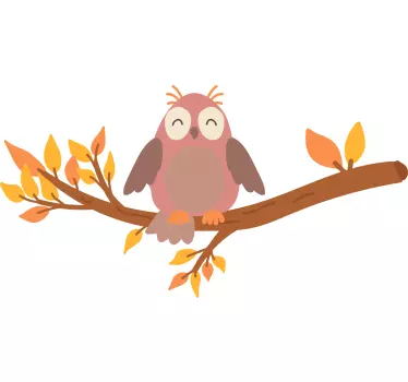 Höstträd med uggla illustration väggkonst - Tenstickers