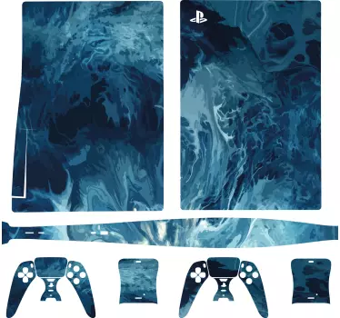 Klistermärke med blå toner akvarellvågor playstation 5 - Tenstickers